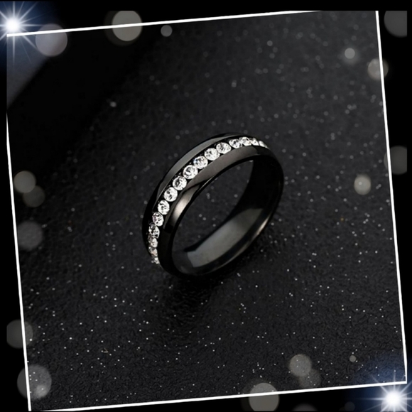 BLACK TITANIUM | White Sapphires Encrusted Through Ring 8mm Wide Unisex - Picture 3 of 8